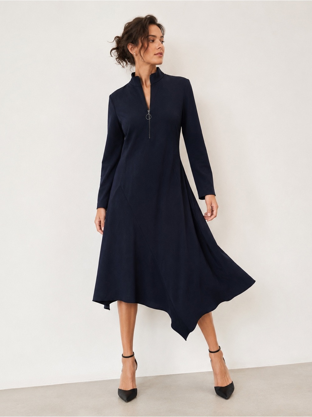Akris Punto Asymmetrical Zip Front Midi Dress Size 10